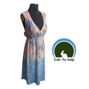 Blue & Orange Floral Paisley Dress XXL fairy artsy boho whimsy